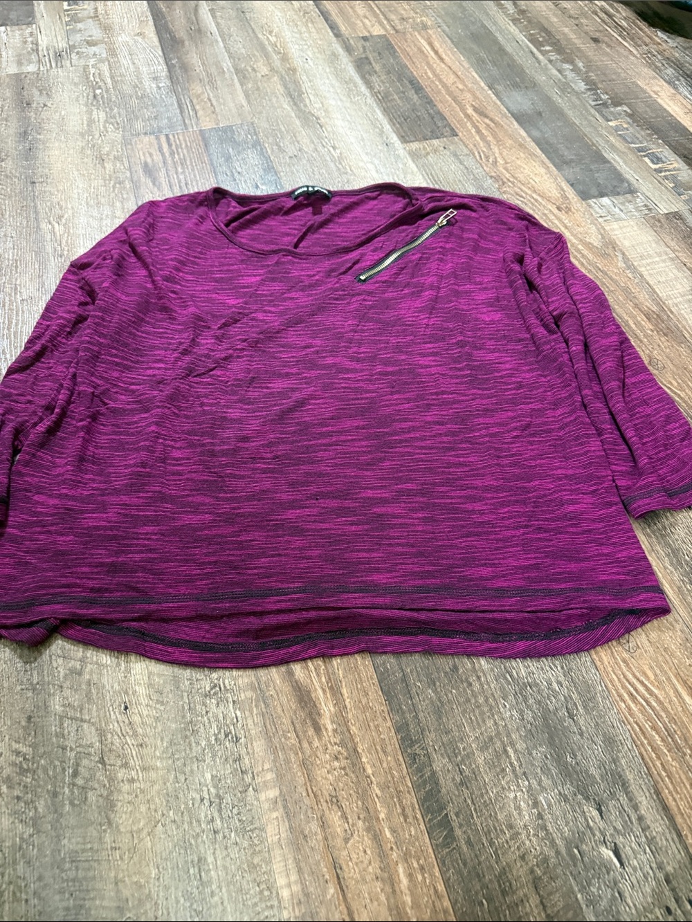 Cable & Gauge Marled Purple Long-Sleeve Top with Zip Accent